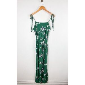 Jaase Anthropologie Green Floral Wide Leg Jumpsuit Sz L